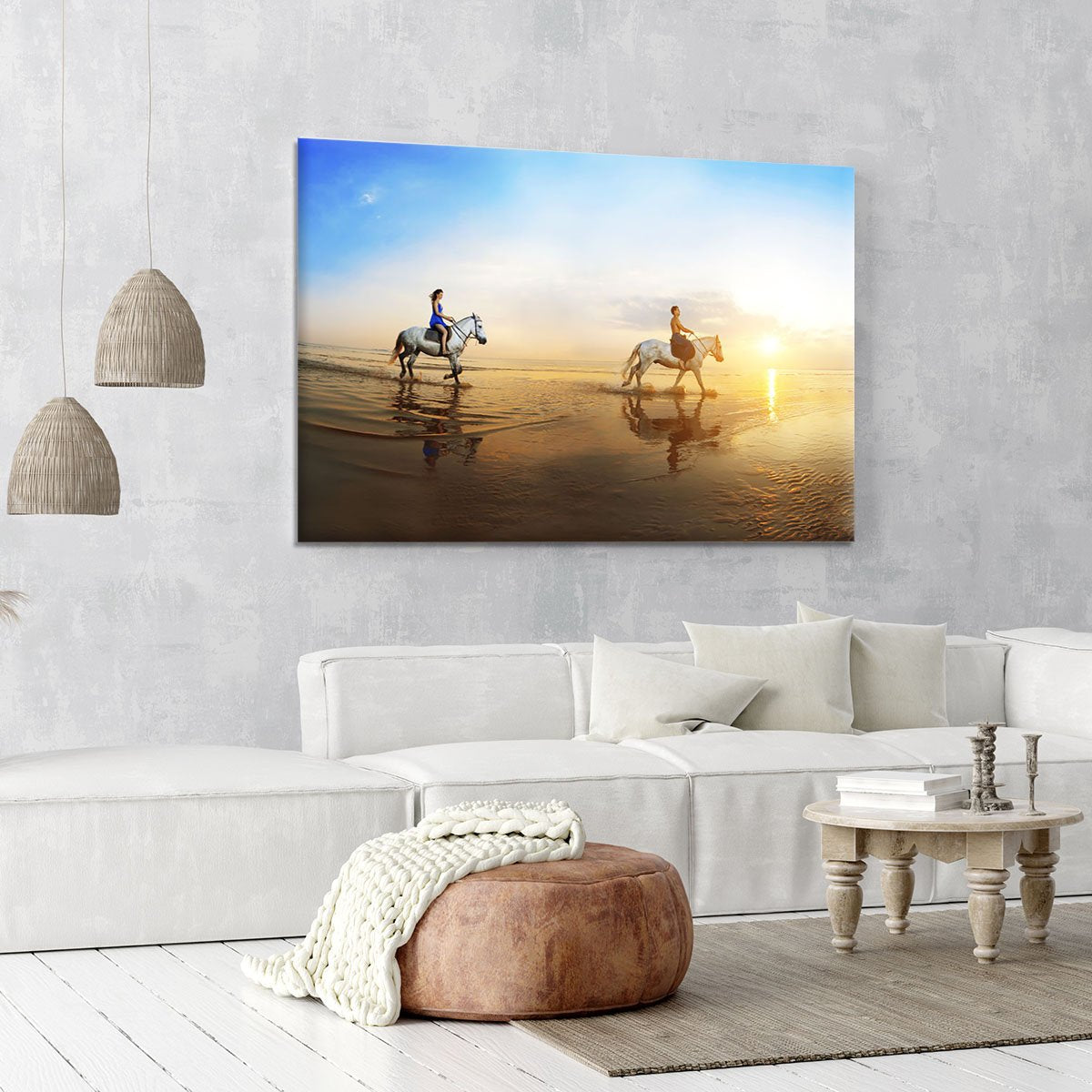 Love background Family and horse in the sunshine Canvas Print or Poster