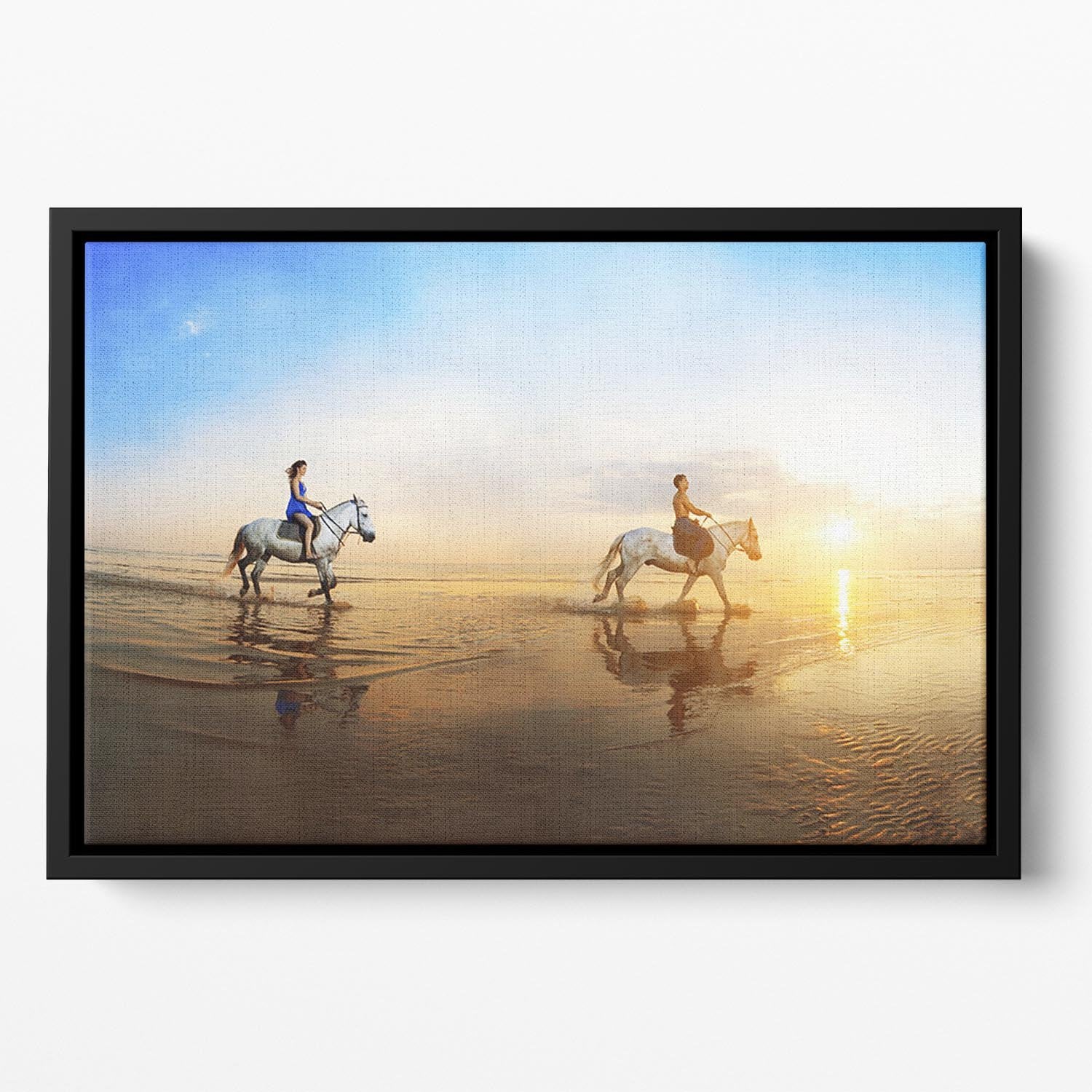 Love background Family and horse in the sunshine Floating Framed Canvas - Canvas Art Rocks - 2