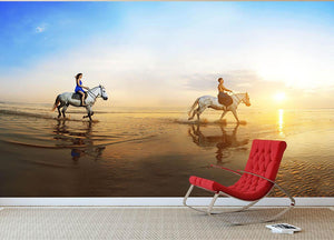 Love background Family and horse in the sunshine Wall Mural Wallpaper - Canvas Art Rocks - 2