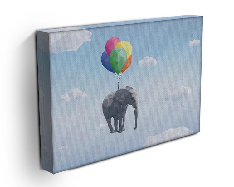 Low Poly Elephant attached to balloons flying through cloudy sky Canvas Print or Poster - Canvas Art Rocks - 3