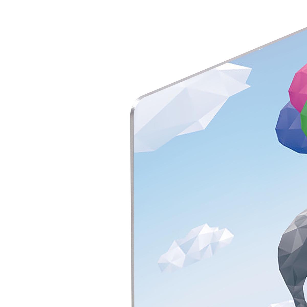 Low Poly Elephant attached to balloons flying through cloudy sky HD Metal Print - Canvas Art Rocks - 4