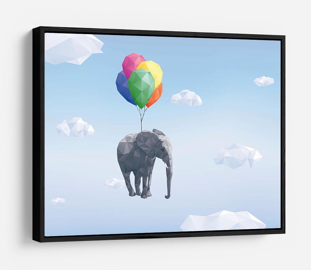 Low Poly Elephant attached to balloons flying through cloudy sky HD Metal Print - Canvas Art Rocks - 6