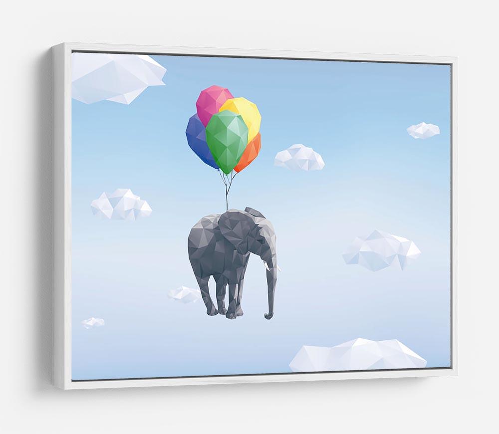 Low Poly Elephant attached to balloons flying through cloudy sky HD Metal Print - Canvas Art Rocks - 7