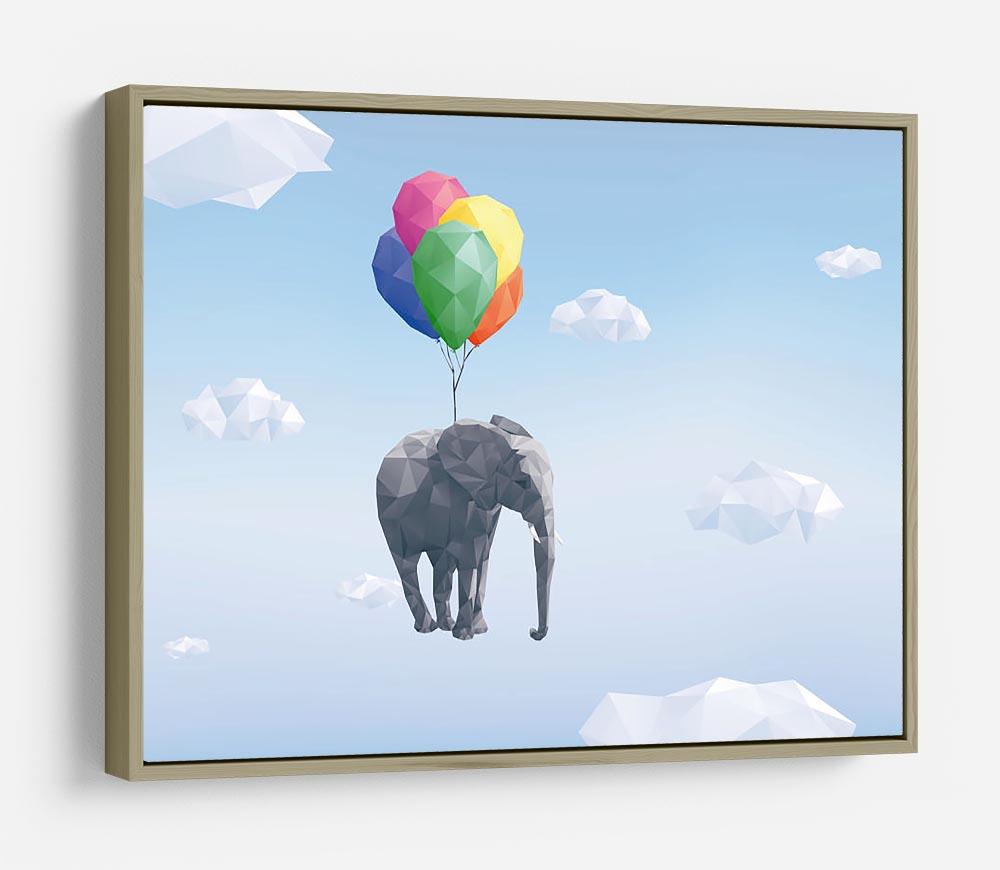 Low Poly Elephant attached to balloons flying through cloudy sky HD Metal Print - Canvas Art Rocks - 8