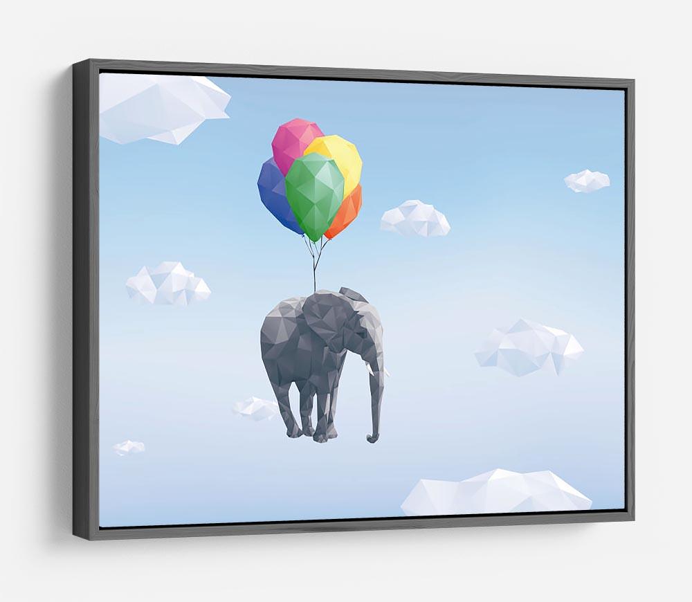 Low Poly Elephant attached to balloons flying through cloudy sky HD Metal Print - Canvas Art Rocks - 9
