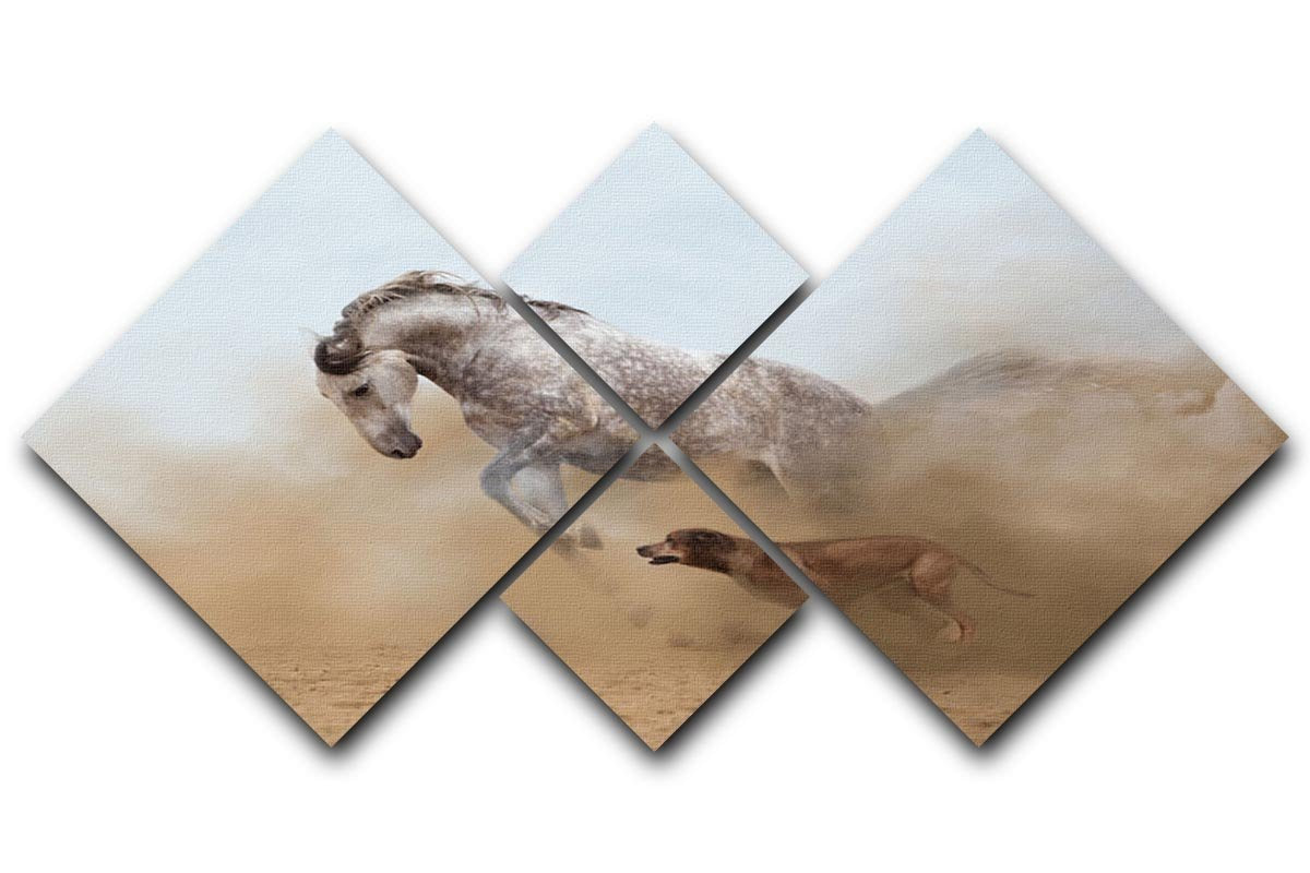 Lusitanian horse is playing with the Rhodesian Ridgeback dog 4 Square Multi Panel Canvas - Canvas Art Rocks - 1