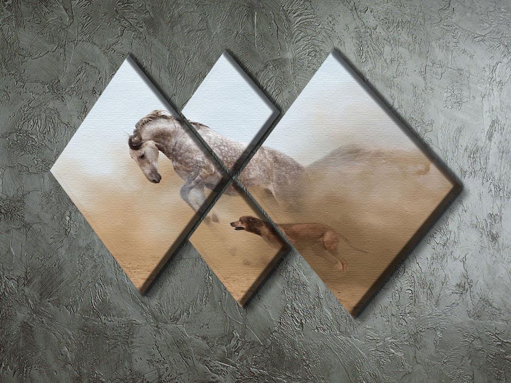 Lusitanian horse is playing with the Rhodesian Ridgeback dog 4 Square Multi Panel Canvas - Canvas Art Rocks - 2