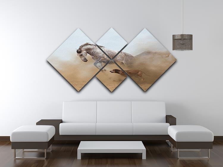 Lusitanian horse is playing with the Rhodesian Ridgeback dog 4 Square Multi Panel Canvas - Canvas Art Rocks - 3