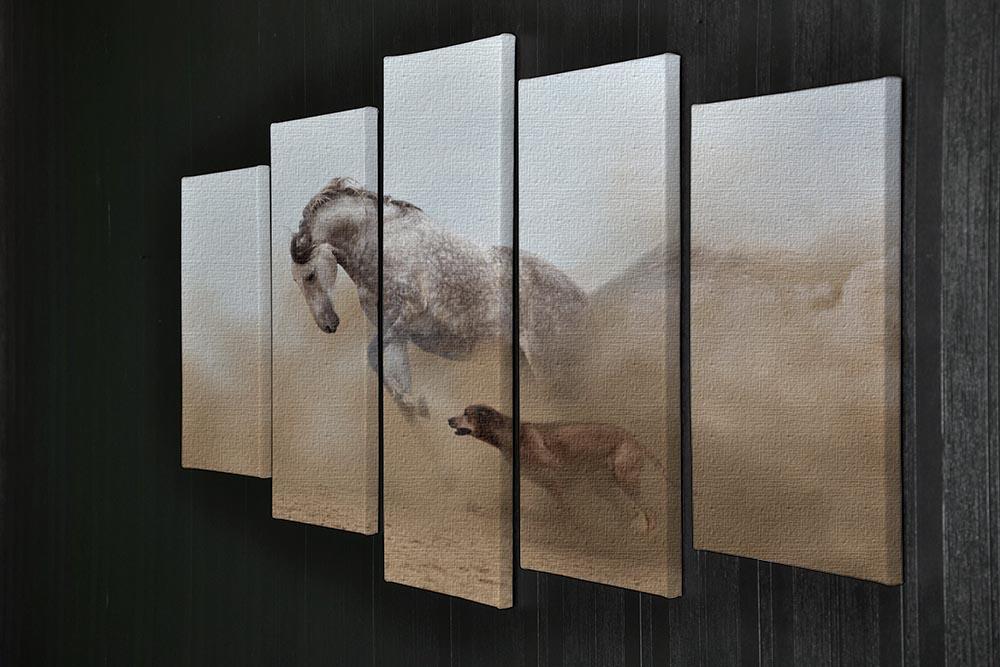 Lusitanian horse is playing with the Rhodesian Ridgeback dog 5 Split Panel Canvas - Canvas Art Rocks - 2