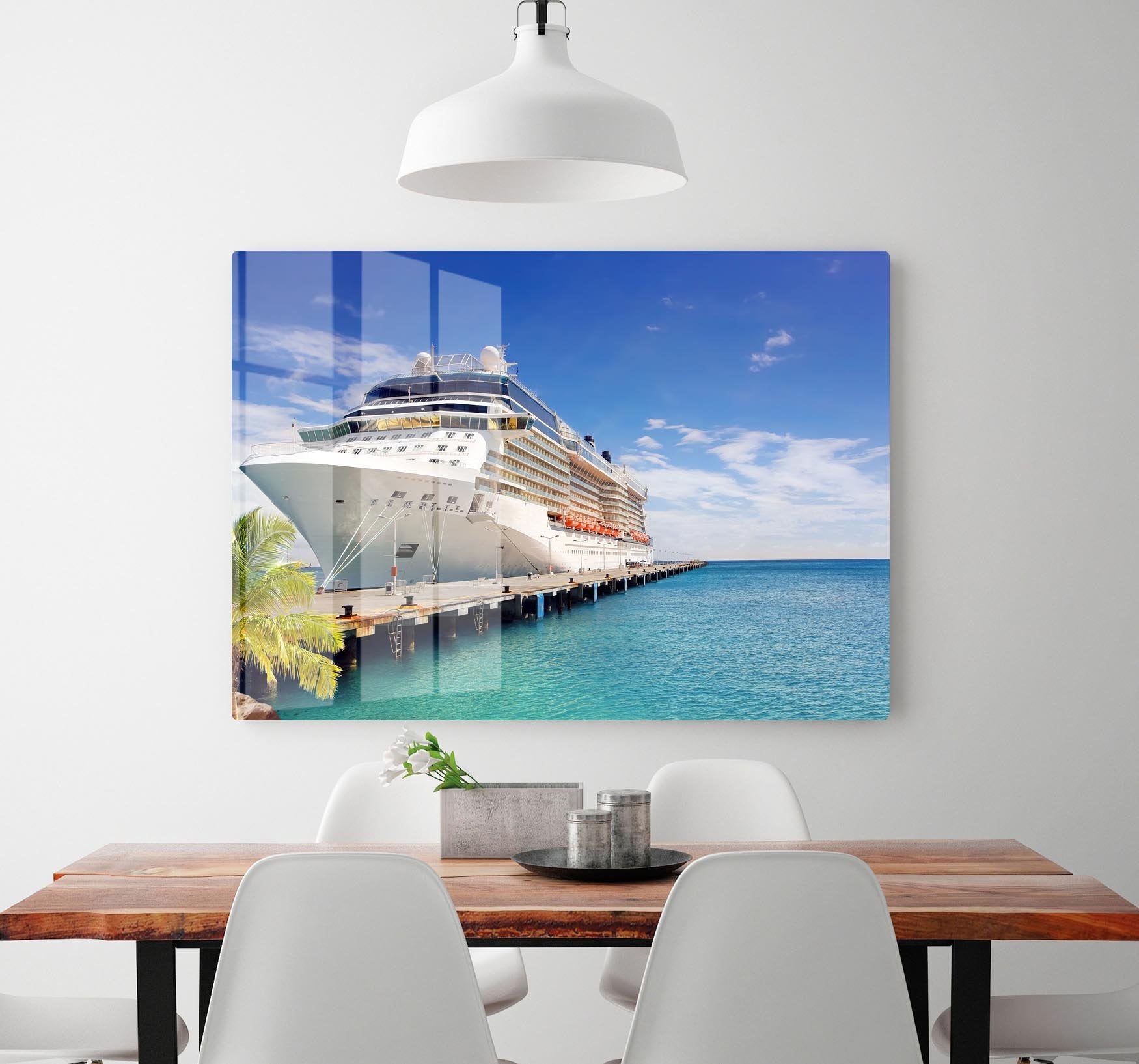 Luxury Cruise Ship in Port on sunny day HD Metal Print