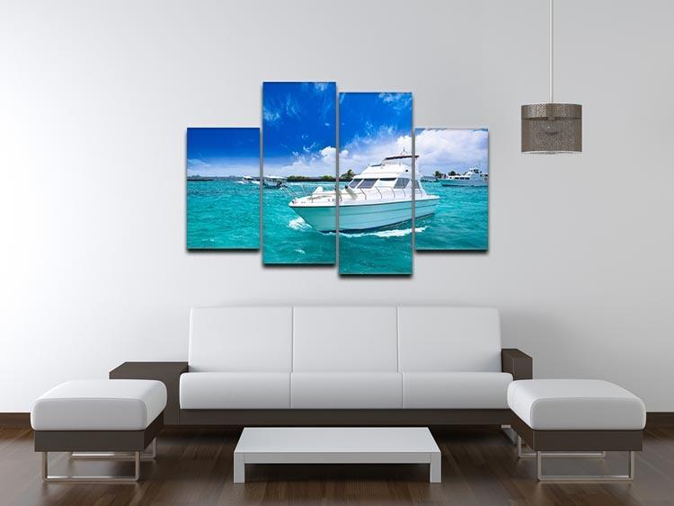 Luxury yatch in beautiful ocean 4 Split Panel Canvas  - Canvas Art Rocks - 3