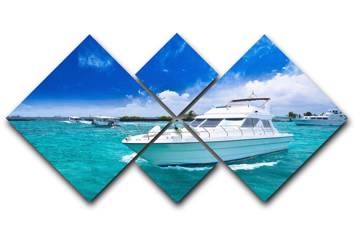 Luxury yatch in beautiful ocean 4 Square Multi Panel Canvas  - Canvas Art Rocks - 1