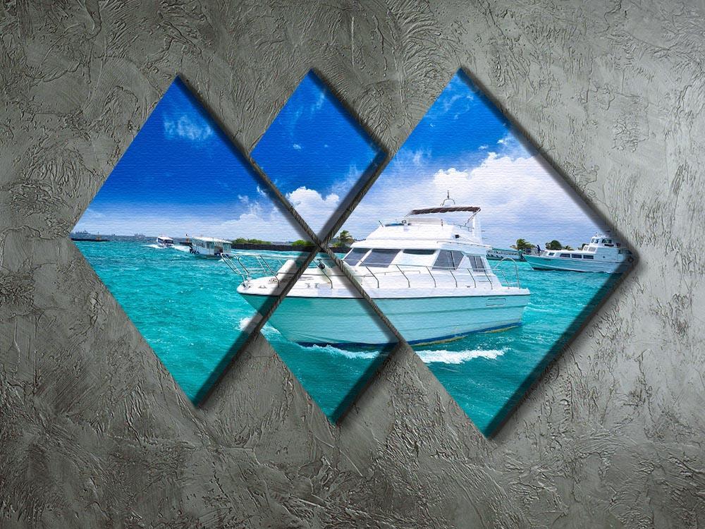 Luxury yatch in beautiful ocean 4 Square Multi Panel Canvas  - Canvas Art Rocks - 2