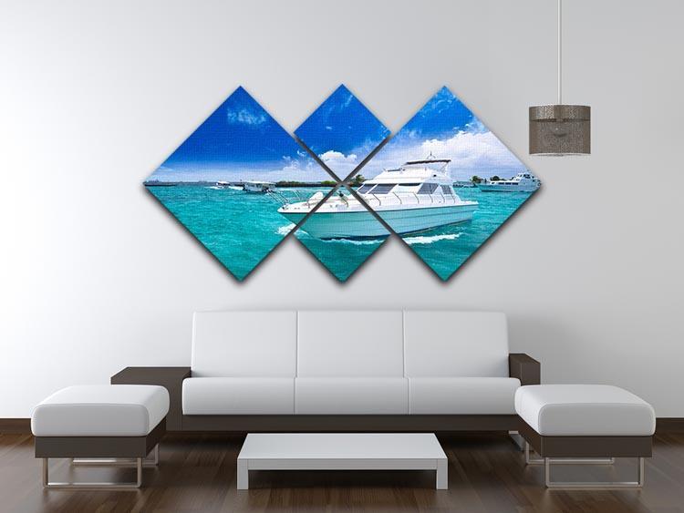 Luxury yatch in beautiful ocean 4 Square Multi Panel Canvas  - Canvas Art Rocks - 3