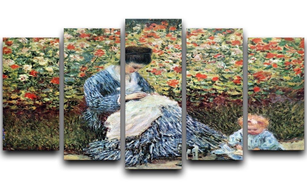 Madame Monet and child by Monet 5 Split Panel Canvas  - Canvas Art Rocks - 1