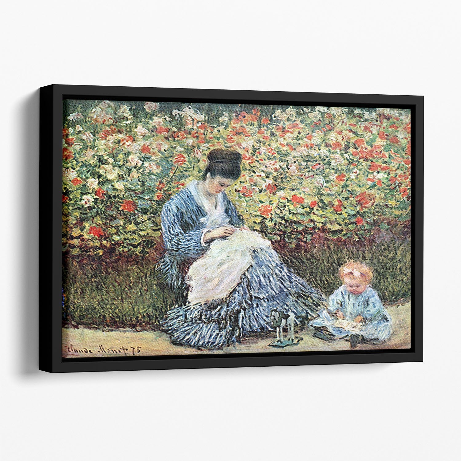 Madame Monet and child by Monet Floating Framed Canvas
