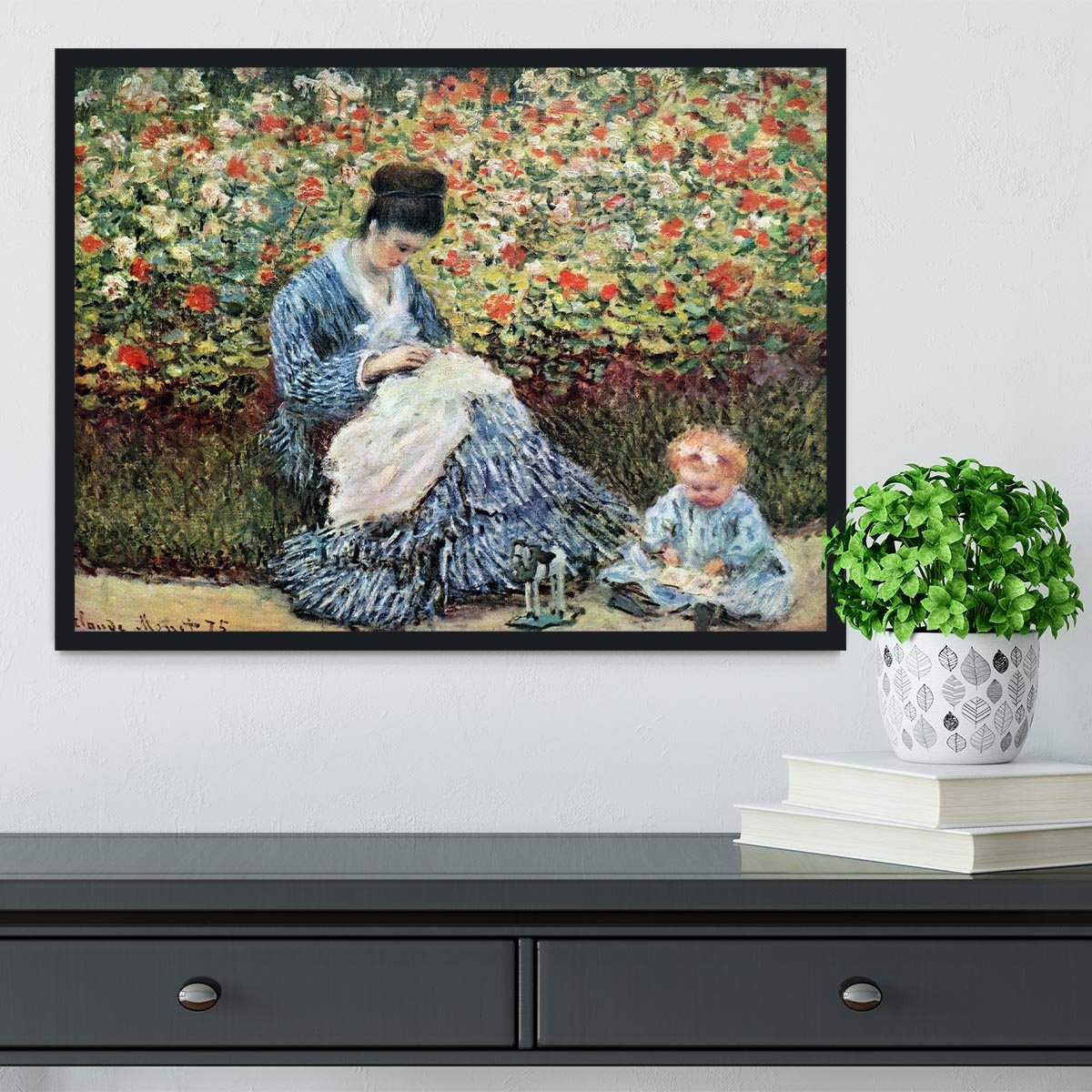Madame Monet and child by Monet Framed Print - Canvas Art Rocks - 2