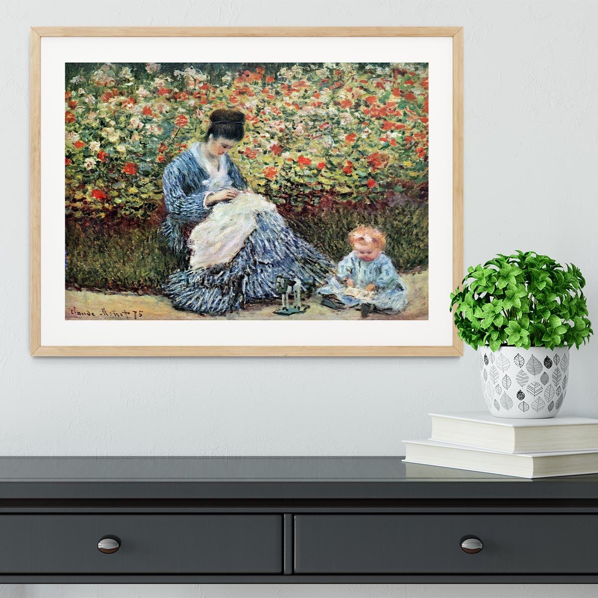 Madame Monet and child by Monet Framed Print - Canvas Art Rocks - 3