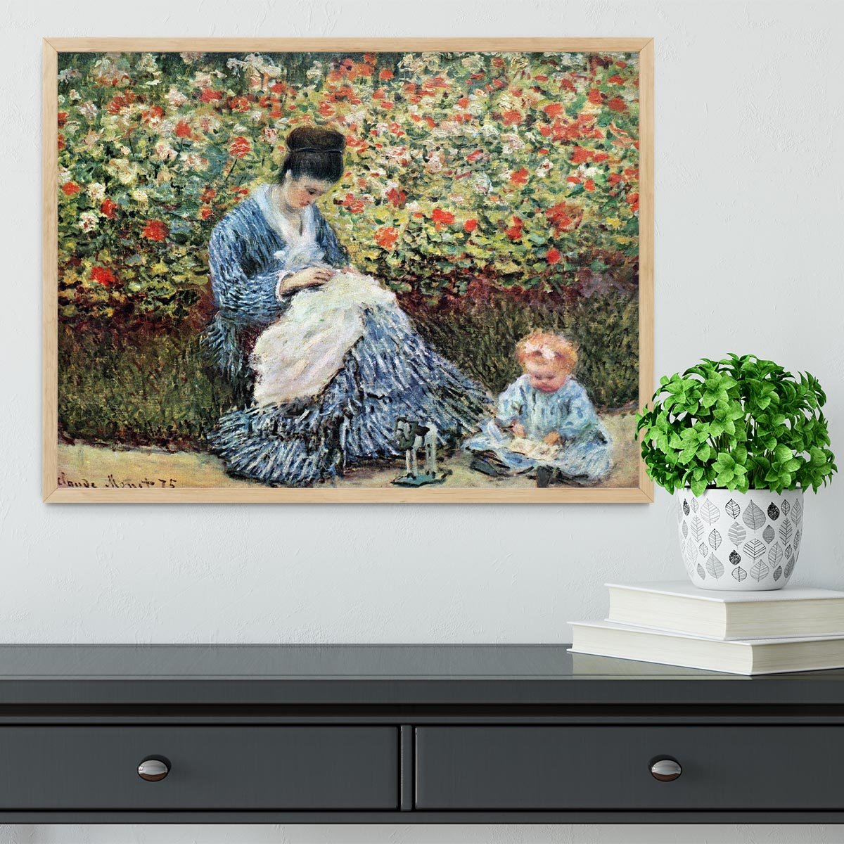 Madame Monet and child by Monet Framed Print - Canvas Art Rocks - 4