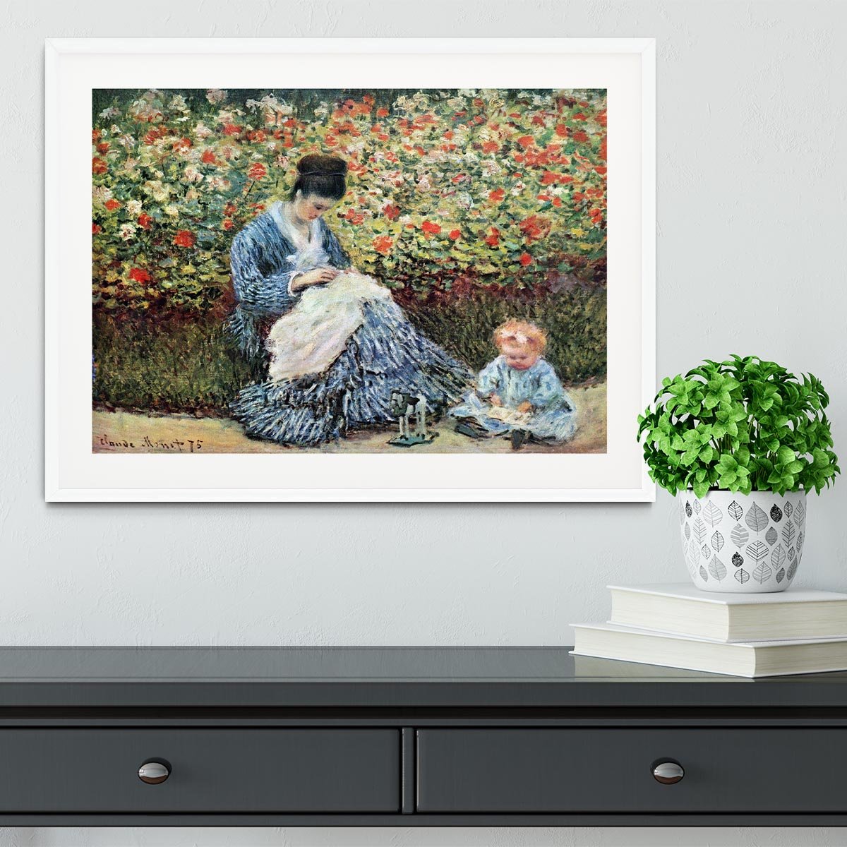 Madame Monet and child by Monet Framed Print - Canvas Art Rocks - 5