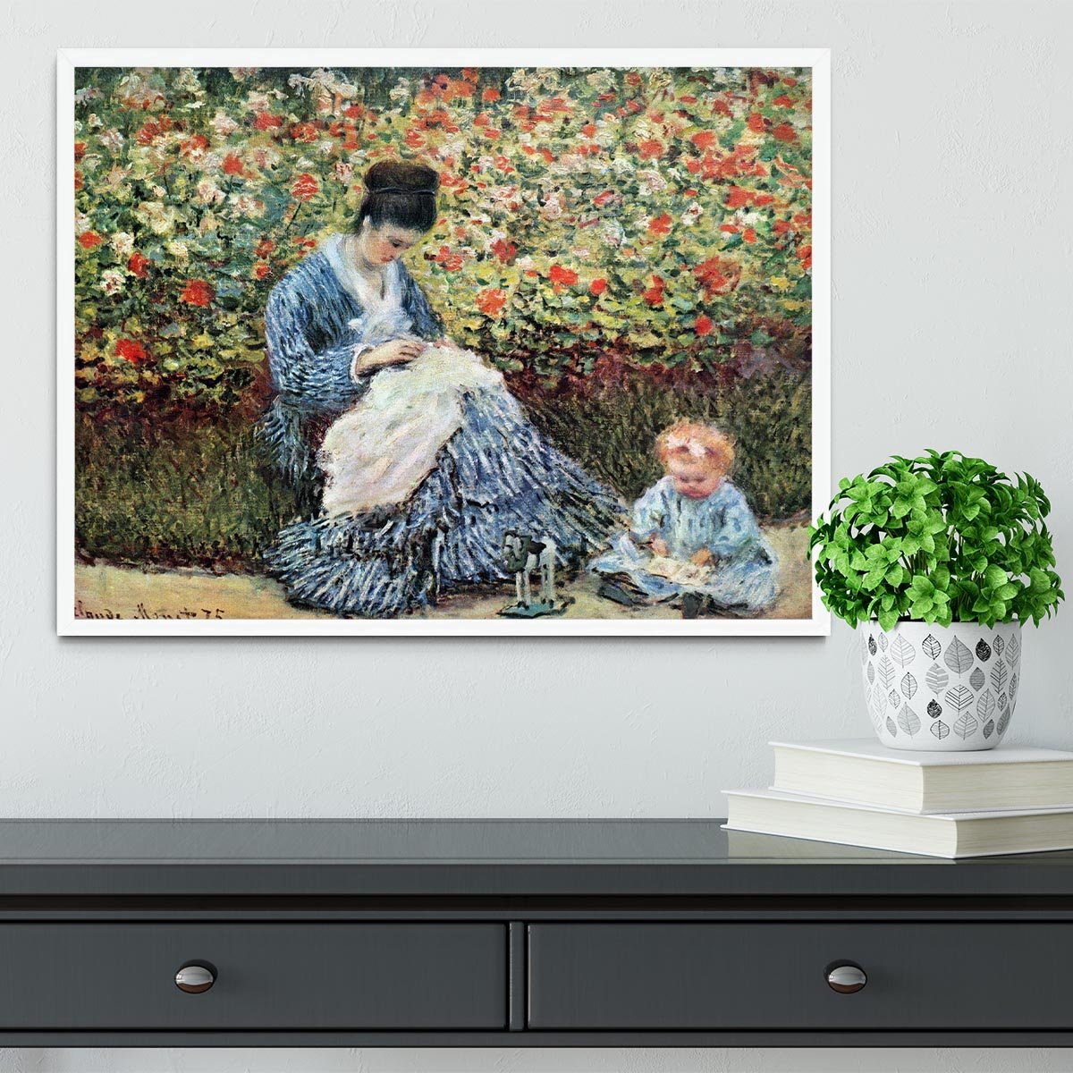 Madame Monet and child by Monet Framed Print - Canvas Art Rocks -6