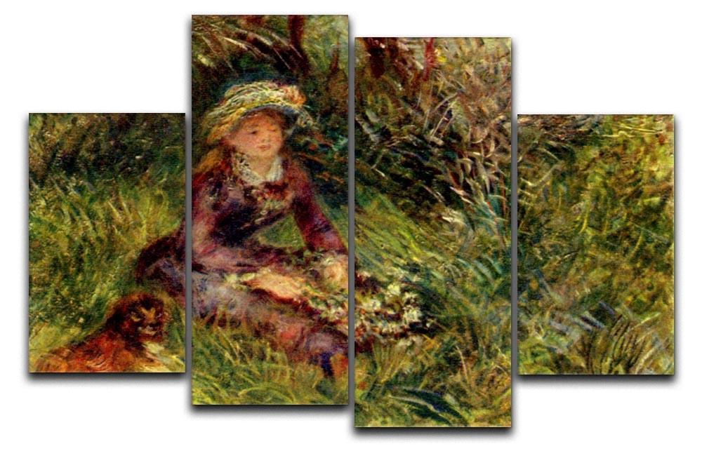 Madame Renoir with dog by Renoir 4 Split Panel Canvas  - Canvas Art Rocks - 1