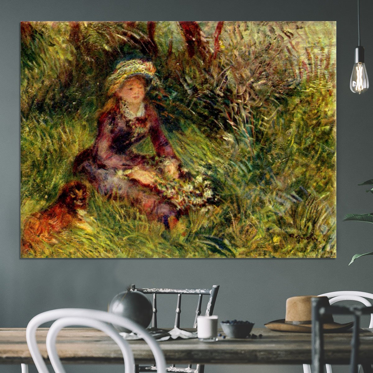 Madame Renoir with dog by Renoir Canvas Print or Poster