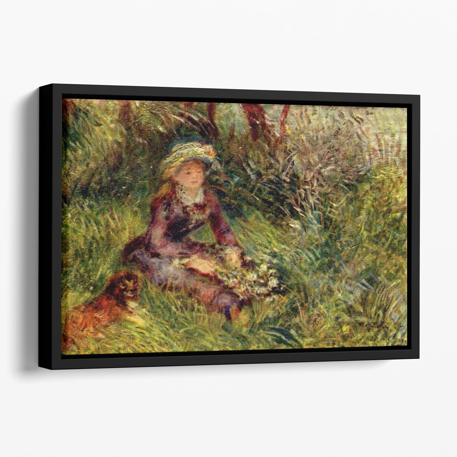 Madame Renoir with dog by Renoir Floating Framed Canvas