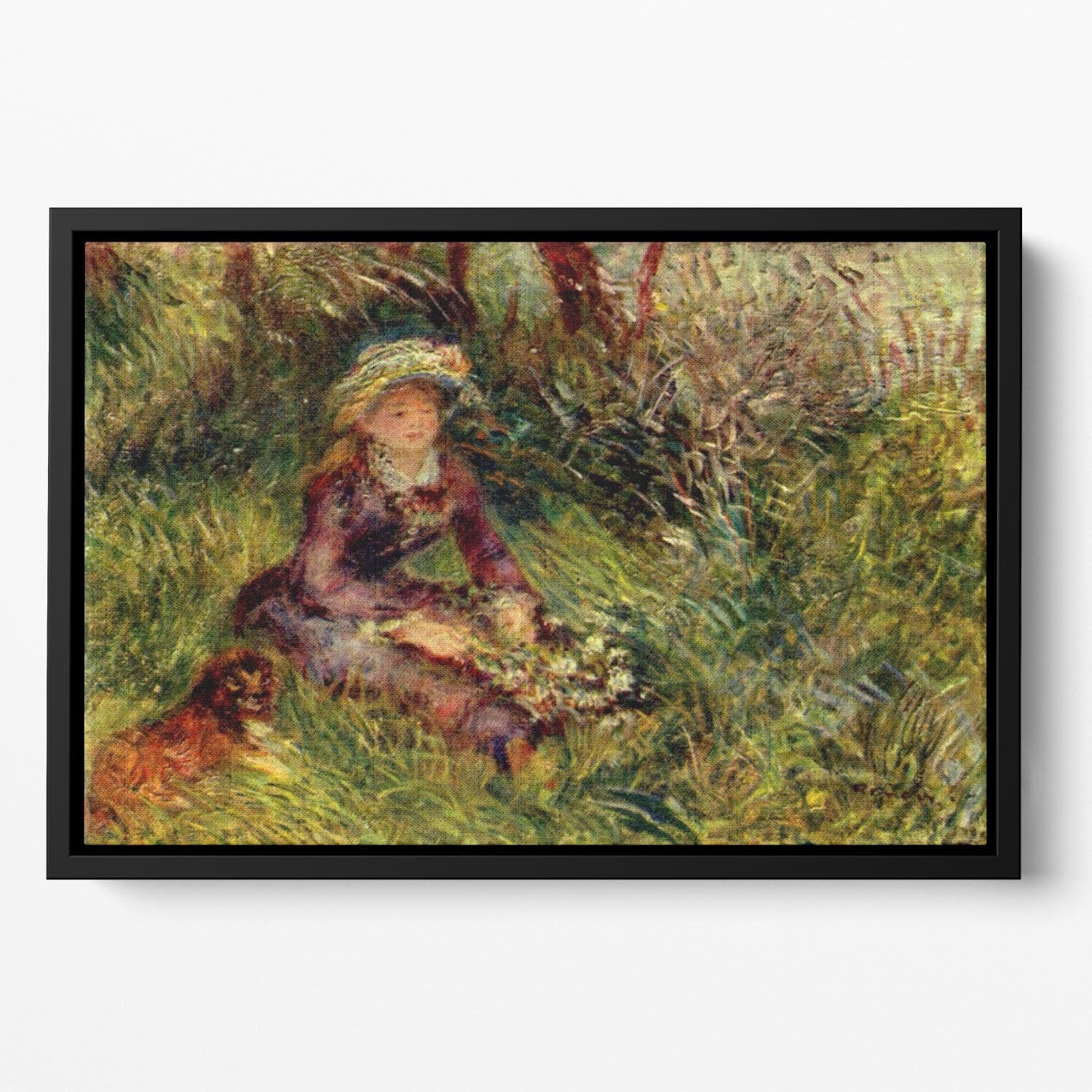 Madame Renoir with dog by Renoir Floating Framed Canvas