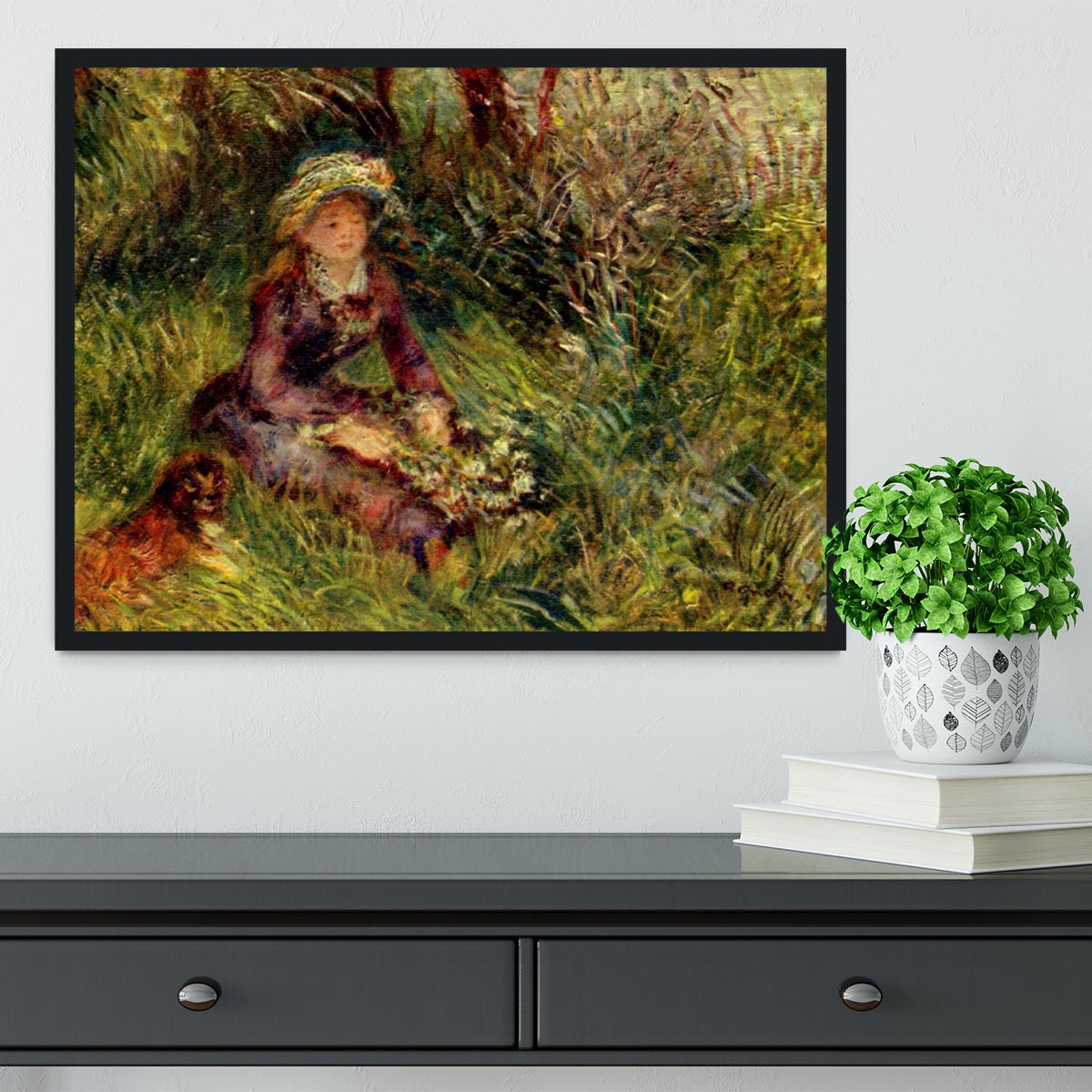 Madame Renoir with dog by Renoir Framed Print - Canvas Art Rocks - 2