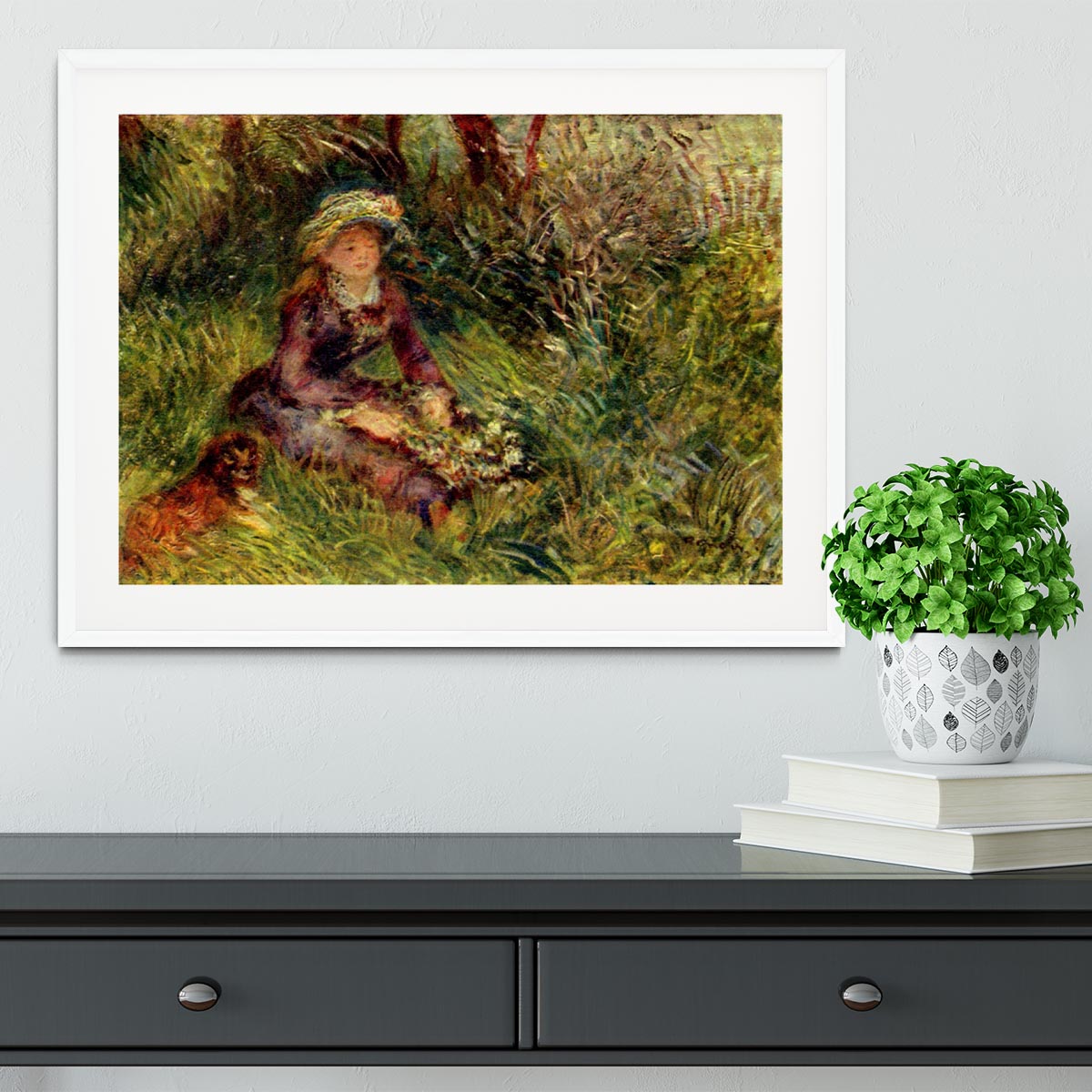 Madame Renoir with dog by Renoir Framed Print - Canvas Art Rocks - 5