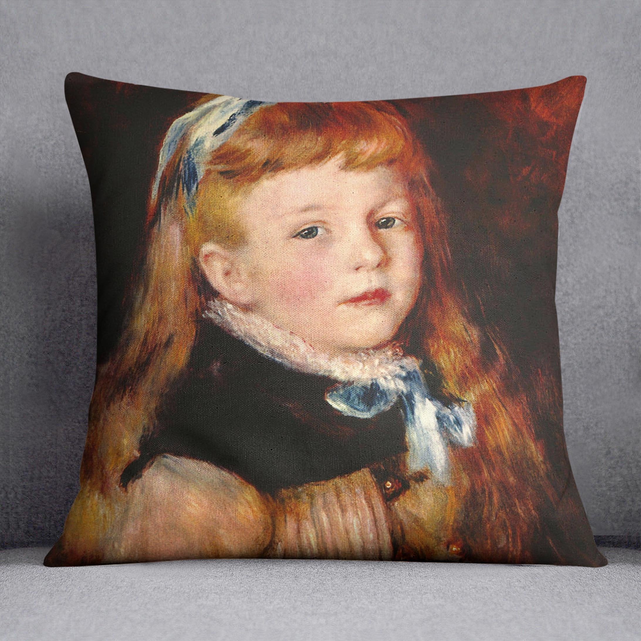 Mademoiselle Grimprel with blue hair band by Renoir Throw Pillow