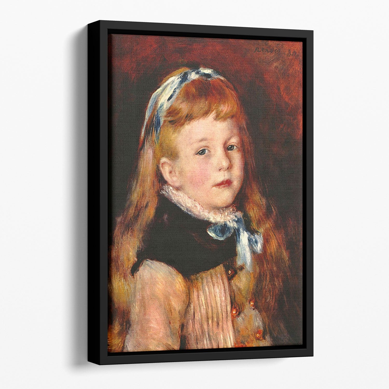 Mademoiselle Grimprel with blue hair band by Renoir Floating Framed Canvas