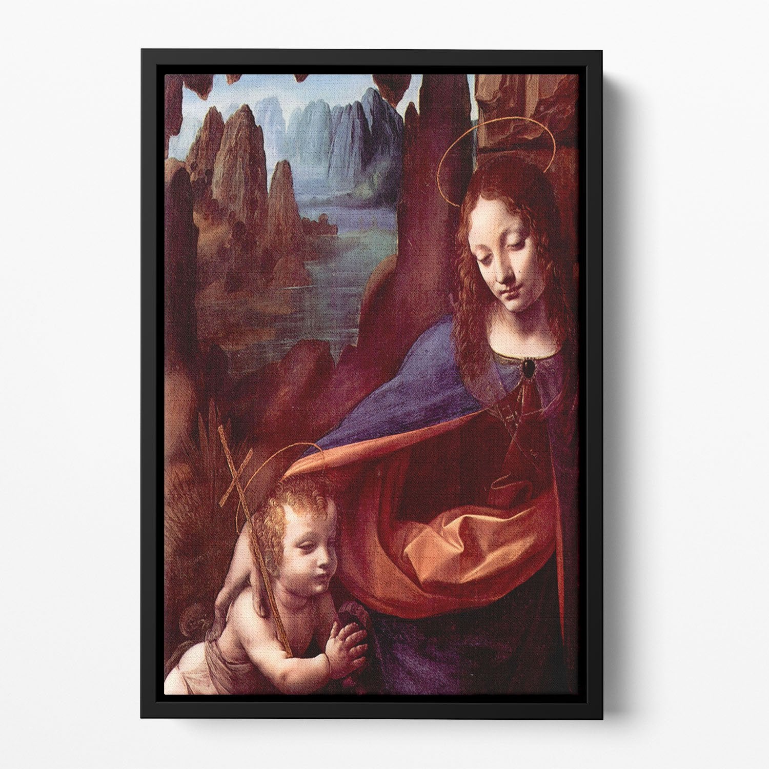 Madonna in the rock cave Detail by Da Vinci Floating Framed Canvas