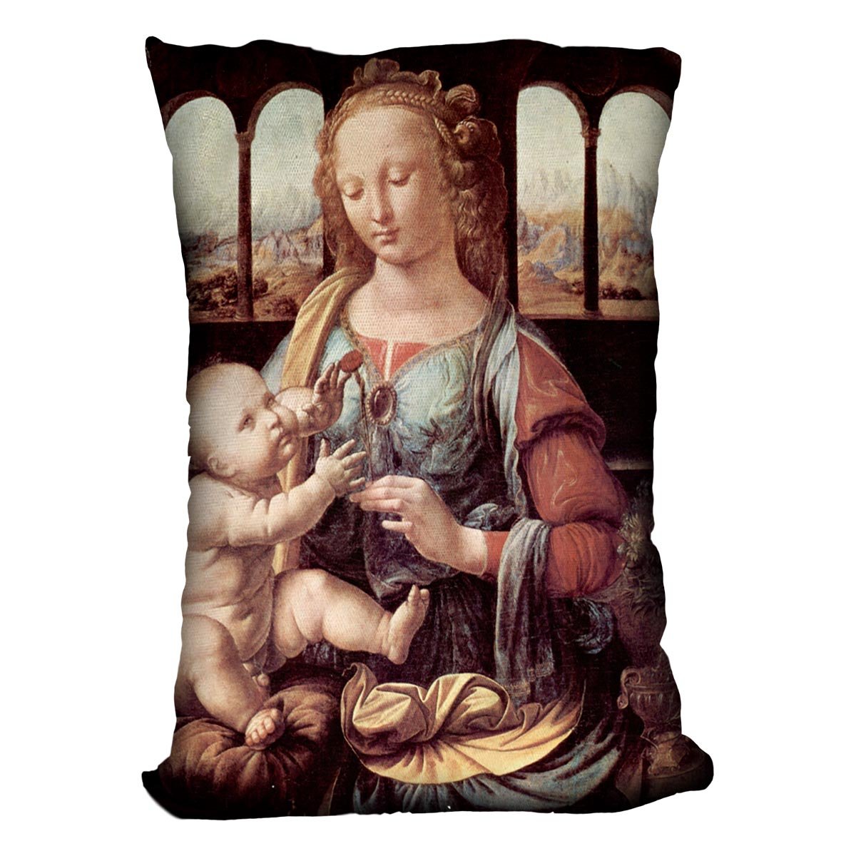Madonna with the Carnation by Da Vinci Throw Pillow