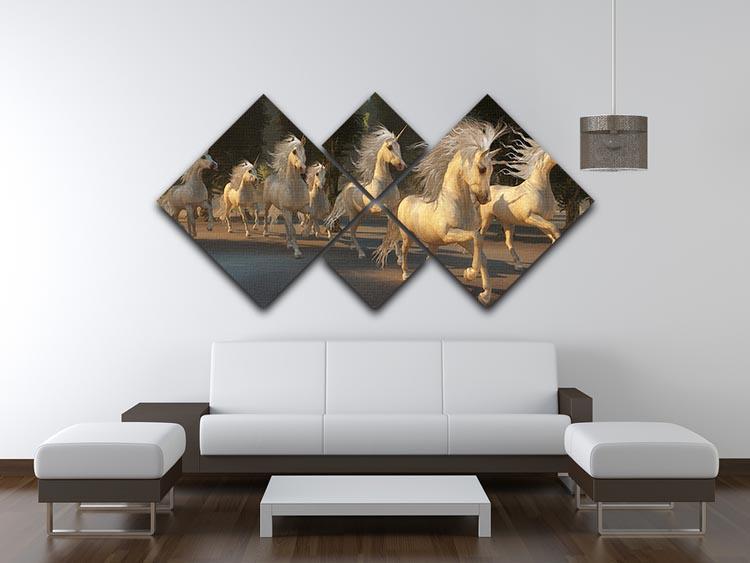 Magical Unicorn Forest 4 Square Multi Panel Canvas  - Canvas Art Rocks - 3