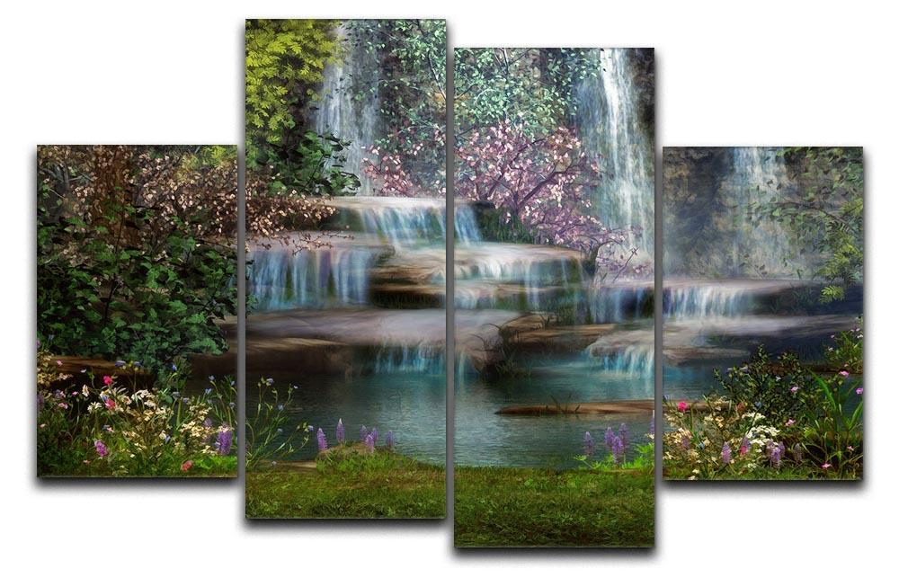 Magical landscape with waterfalls 4 Split Panel Canvas  - Canvas Art Rocks - 1