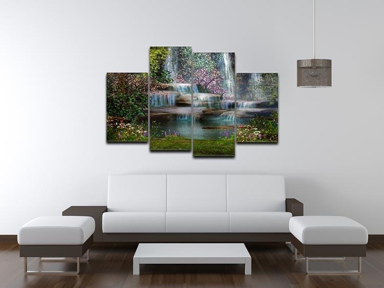 Magical landscape with waterfalls 4 Split Panel Canvas  - Canvas Art Rocks - 3