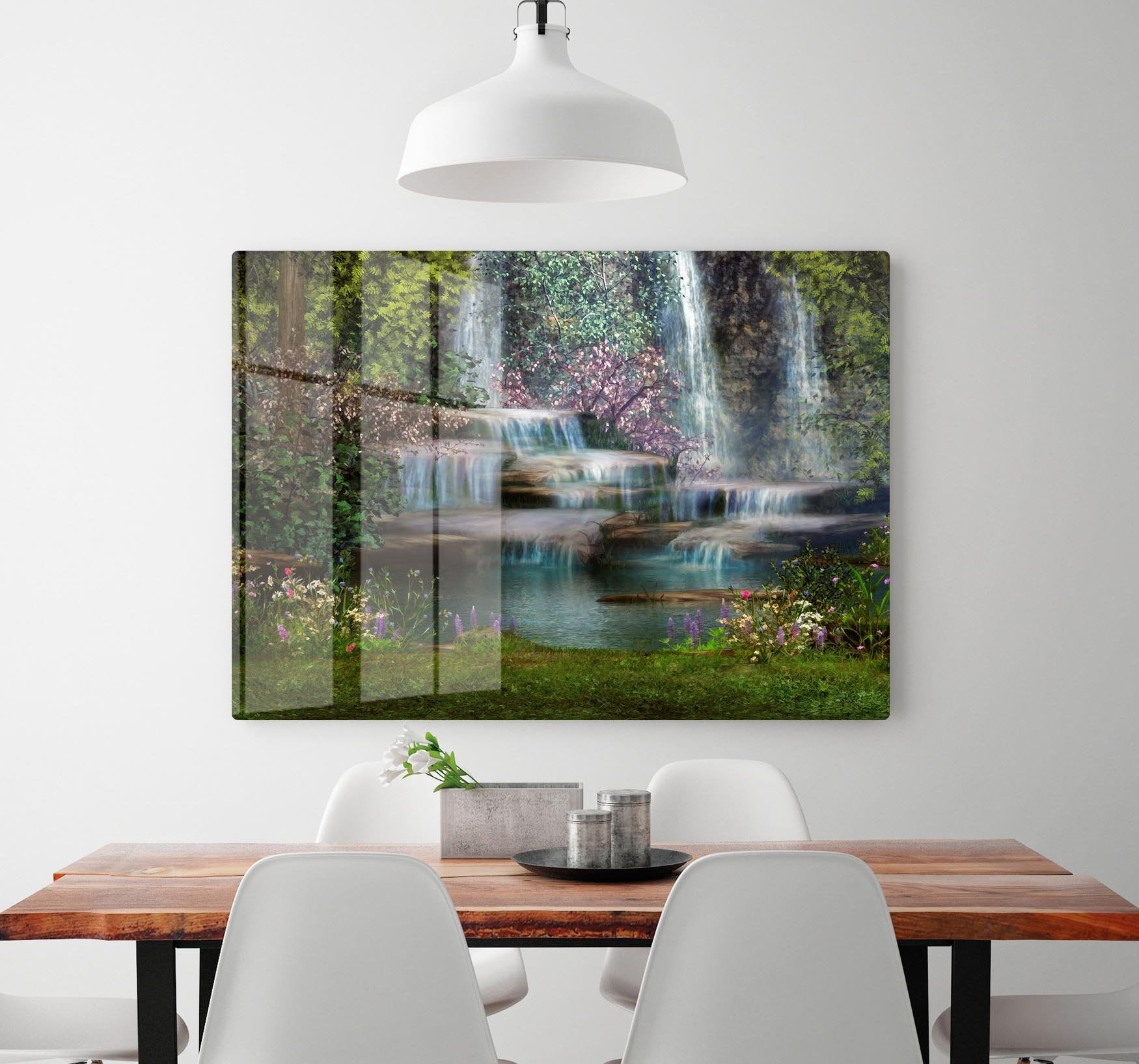 Magical landscape with waterfalls HD Metal Print
