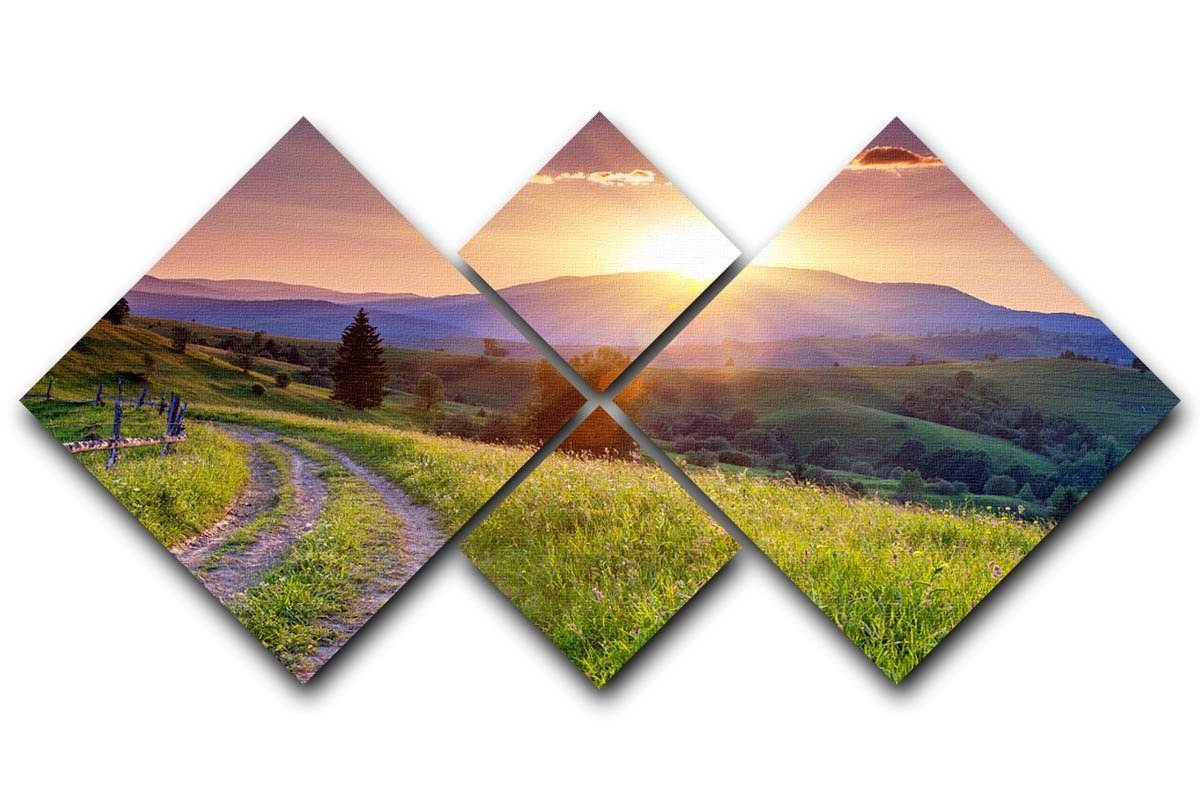 Majestic sunset in the mountains 4 Square Multi Panel Canvas  - Canvas Art Rocks - 1