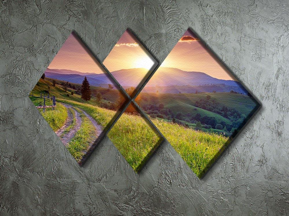 Majestic sunset in the mountains 4 Square Multi Panel Canvas  - Canvas Art Rocks - 2