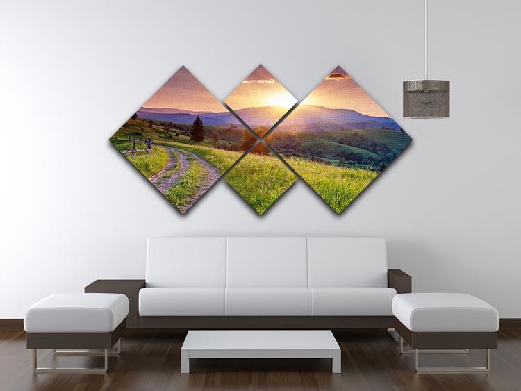 Majestic sunset in the mountains 4 Square Multi Panel Canvas  - Canvas Art Rocks - 3