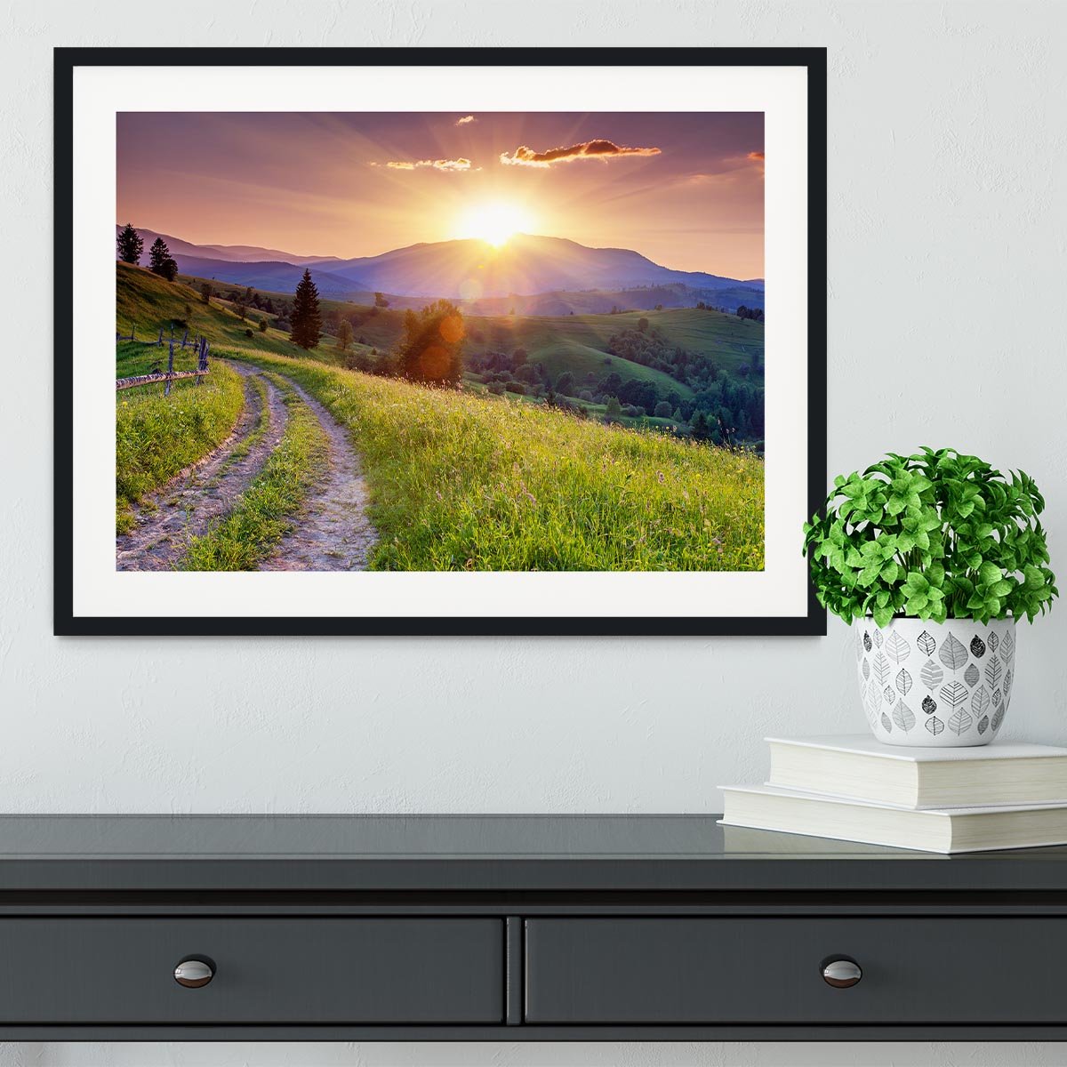 Majestic sunset in the mountains Framed Print - Canvas Art Rocks - 1