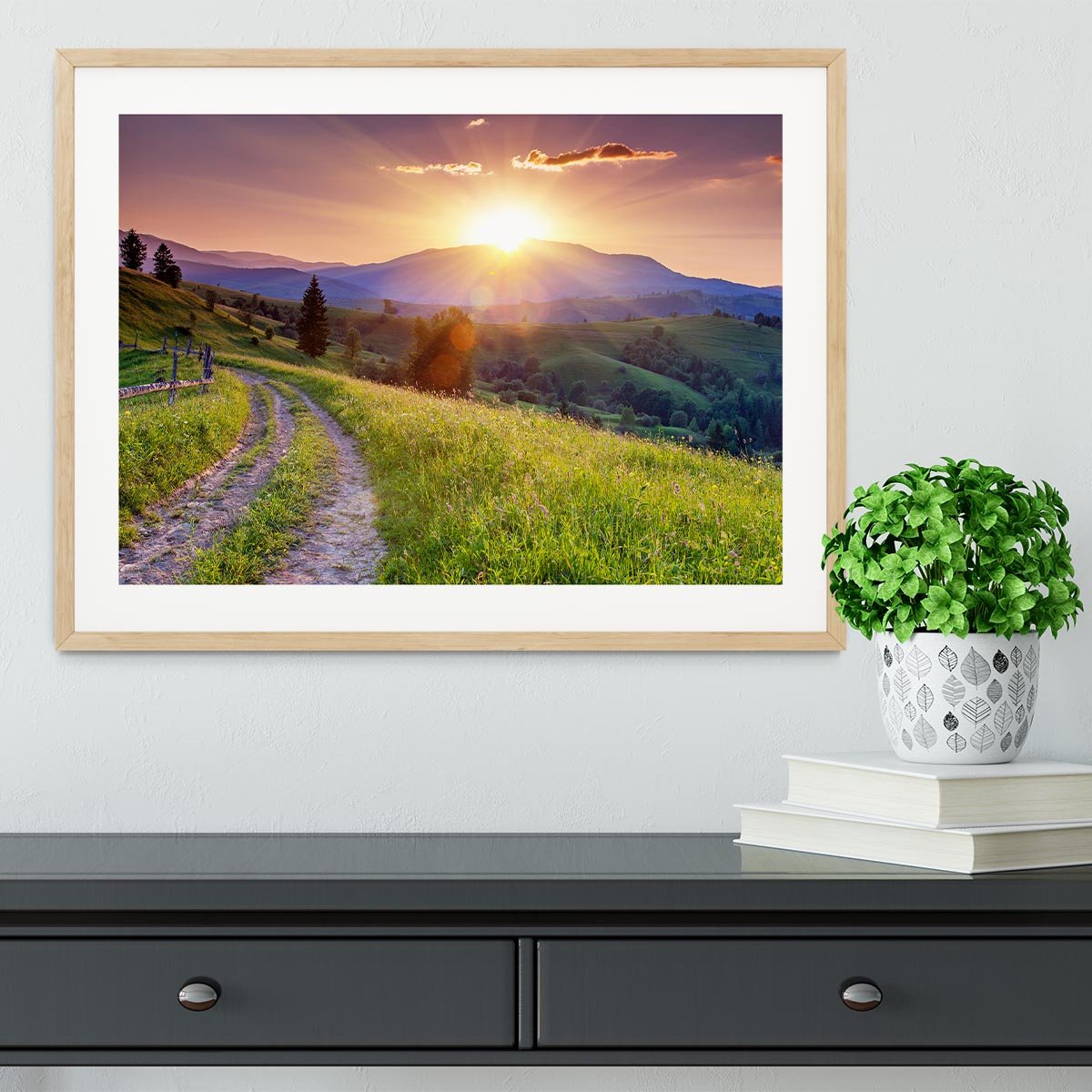 Majestic sunset in the mountains Framed Print - Canvas Art Rocks - 3