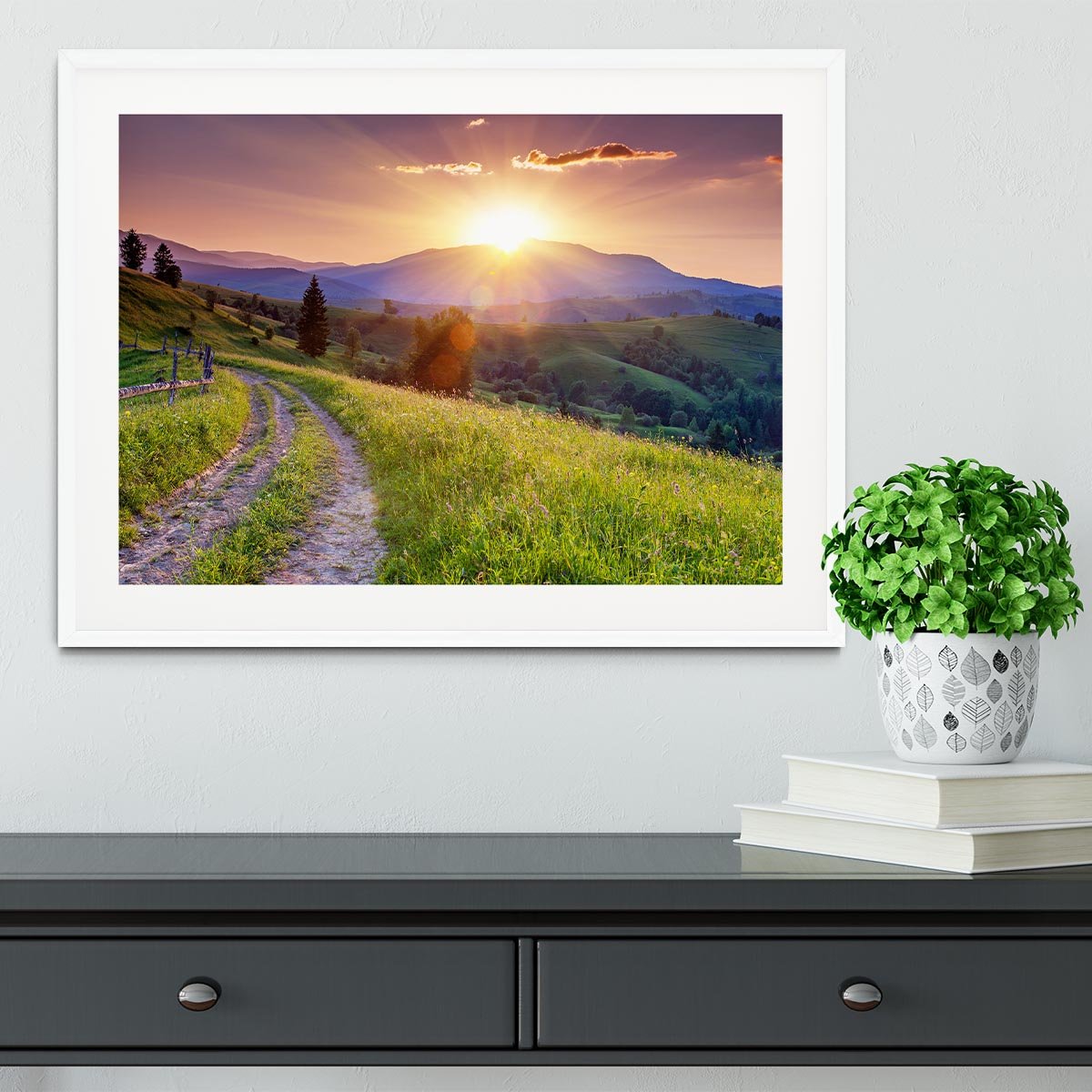 Majestic sunset in the mountains Framed Print - Canvas Art Rocks - 5
