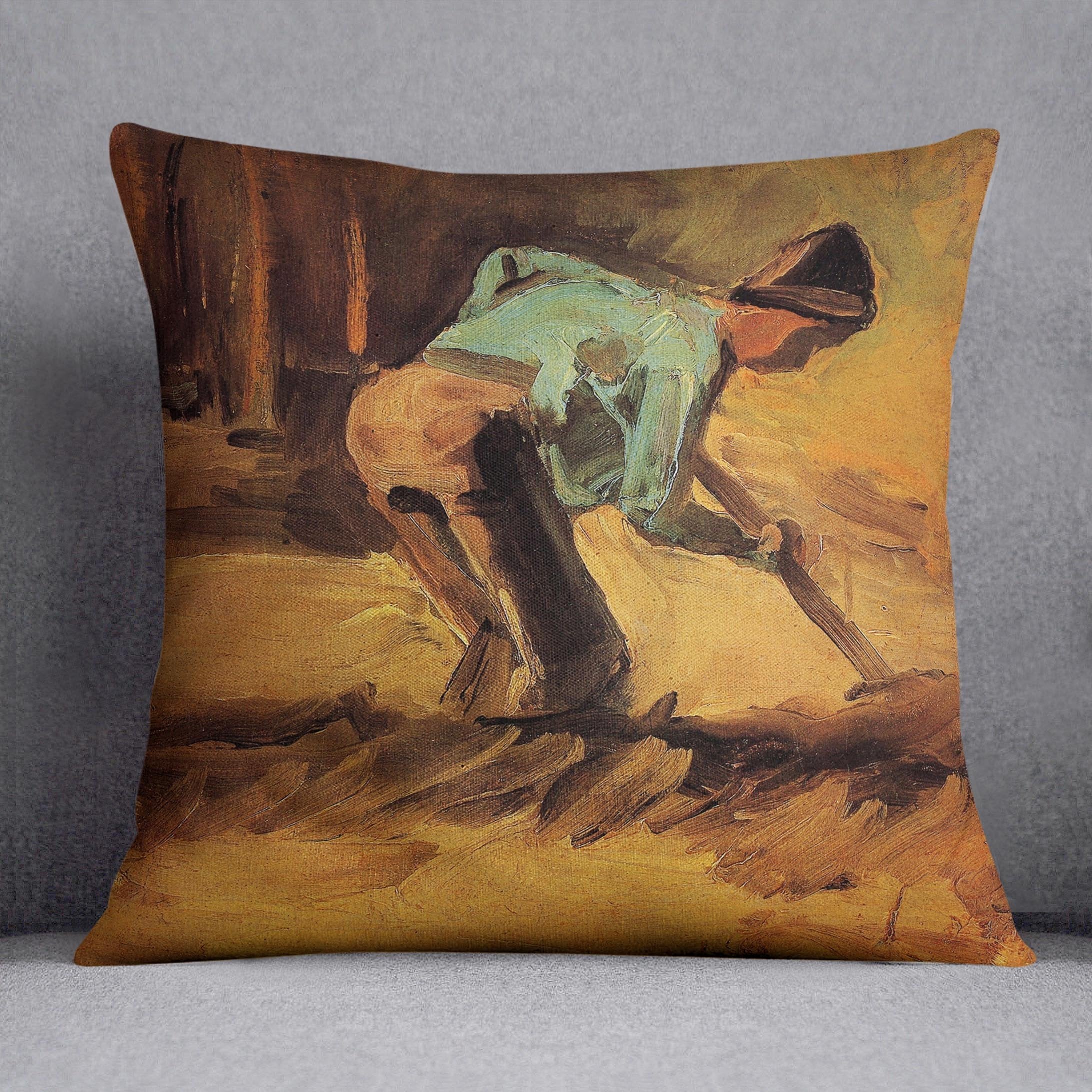 Man Stooping with Stick or Spade by Van Gogh Throw Pillow