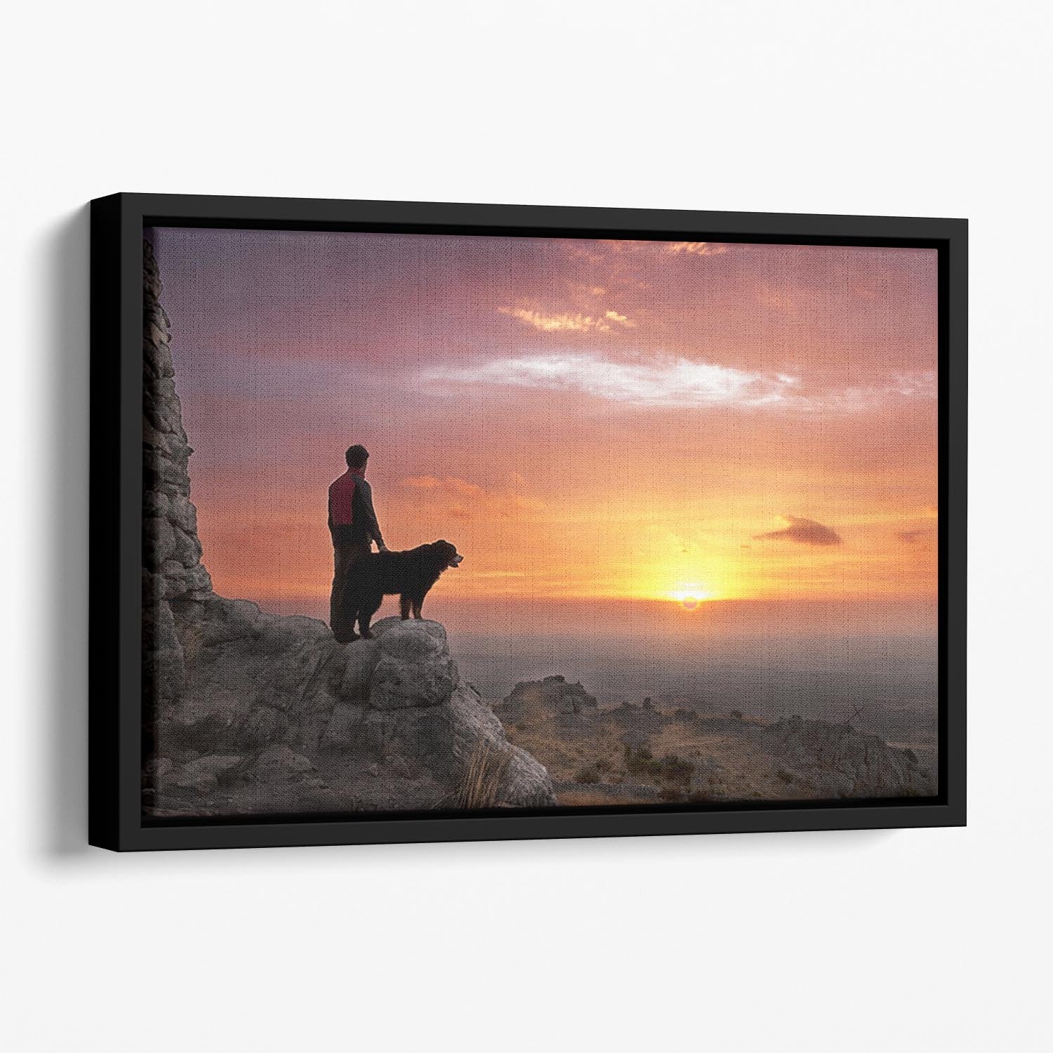 Man and his faithful companion Floating Framed Canvas - Canvas Art Rocks - 1