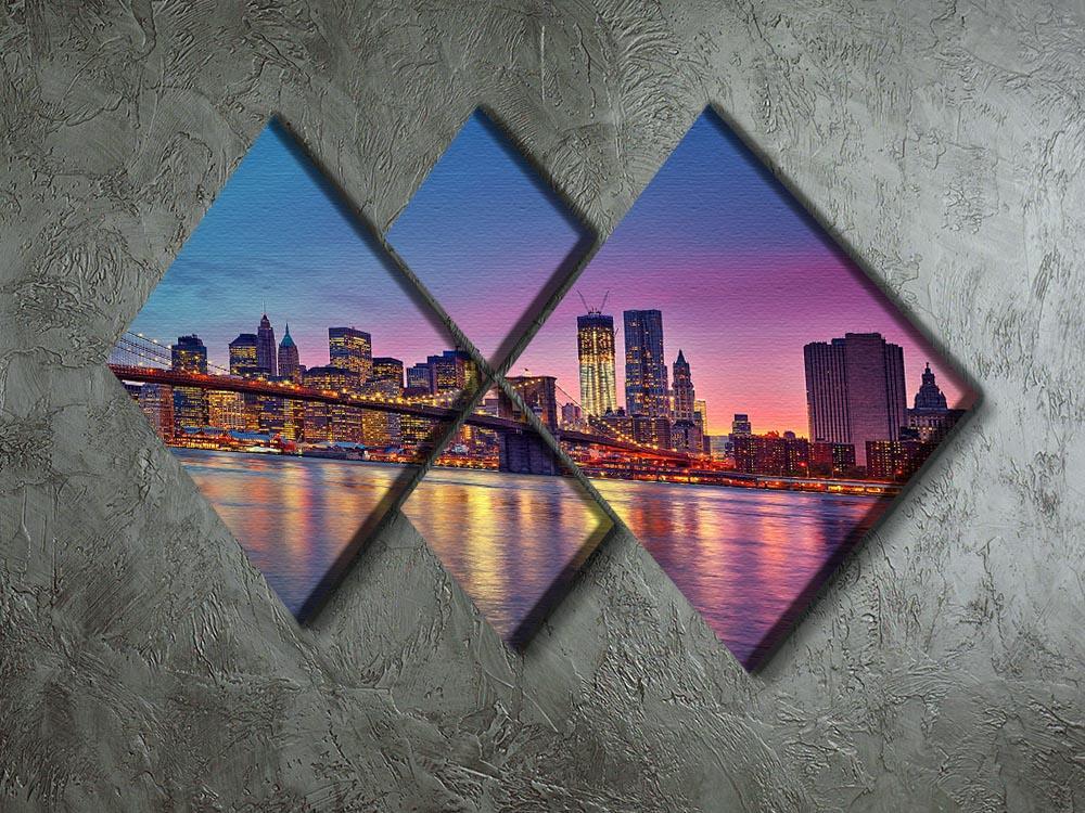 Manhattan at dusk 4 Square Multi Panel Canvas  - Canvas Art Rocks - 2