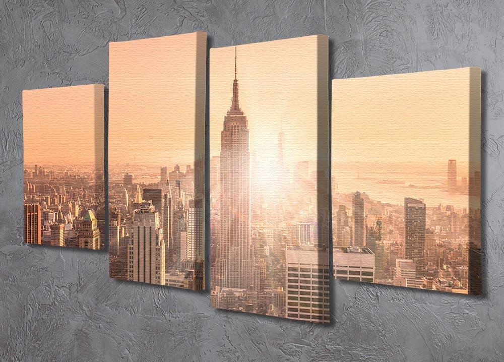 Manhattan downtown skyline with illuminated Empire State Building 4 Split Panel Canvas  - Canvas Art Rocks - 2