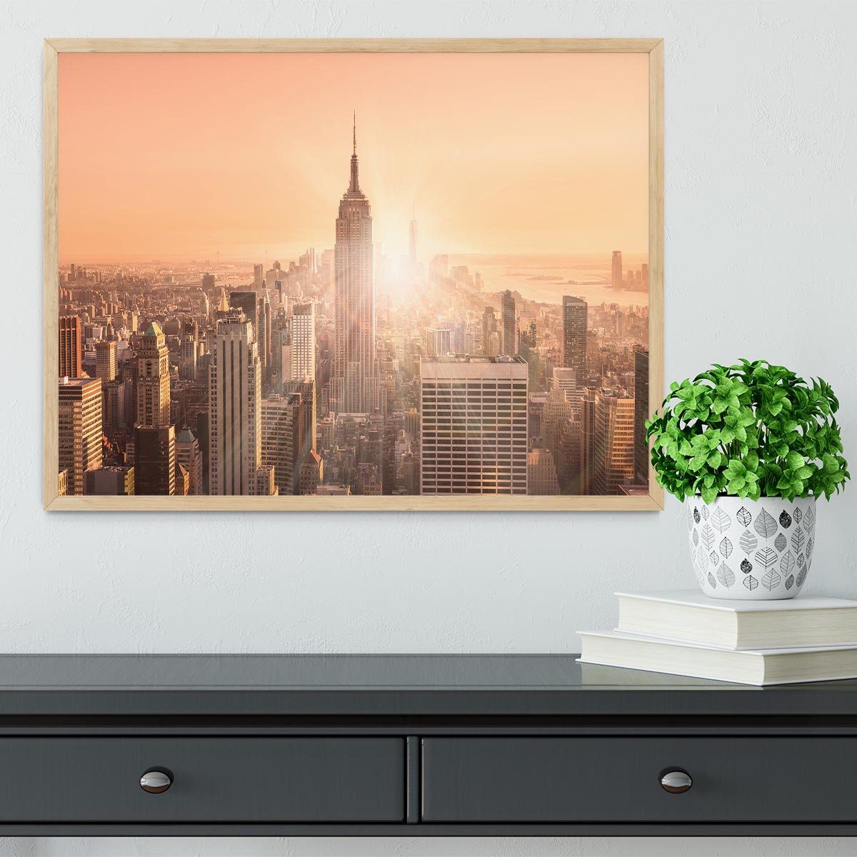 Manhattan downtown skyline with illuminated Empire State Building Framed Print - Canvas Art Rocks - 4
